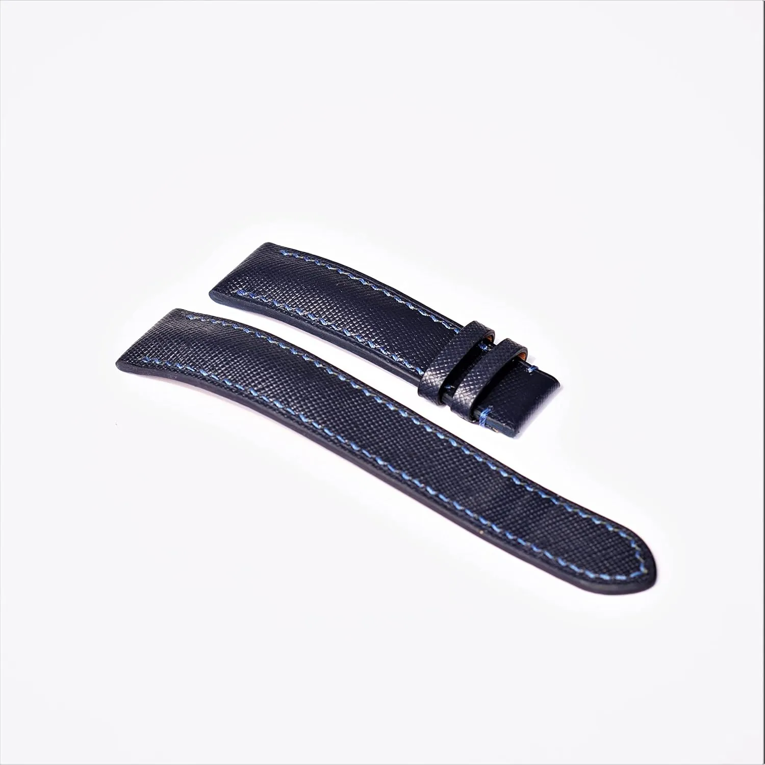 leather watch strap (20mm, Steel Folding Clasp) Premium Quality Saffiano leather generally shun watch band, Handmade Navy Blue Calf 