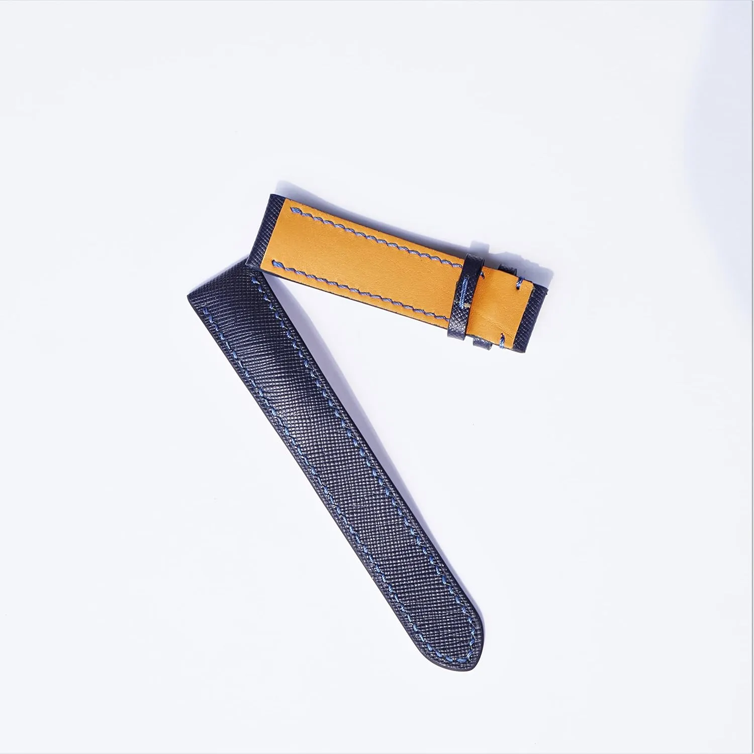 leather watch strap (20mm, Steel Folding Clasp) Premium Quality Saffiano leather generally shun watch band, Handmade Navy Blue Calf 