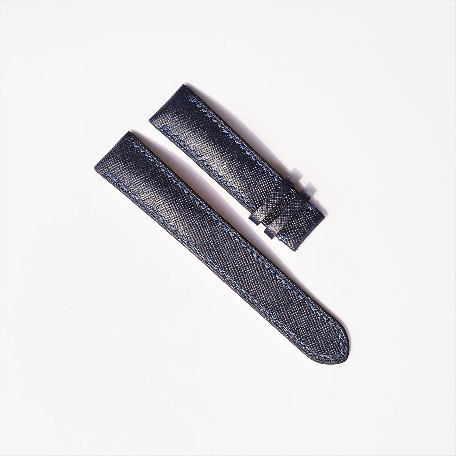 leather watch strap (20mm, Steel Folding Clasp) Premium Quality Saffiano leather generally shun watch band, Handmade Navy Blue Calf 