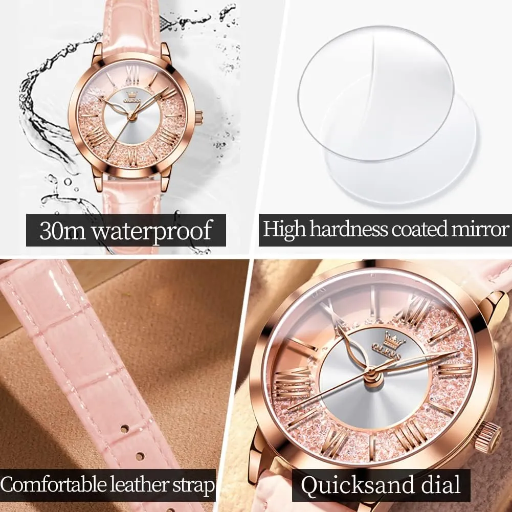 Leather Waterproof Quicksand Large Face Wristwatch OLEVS Womens Watch Elegant Dress Diamond congenital lomas Female Watches for Ladies Analog Quartz 