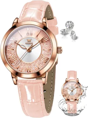 Leather Waterproof Quicksand Large Face Wristwatch OLEVS Womens Watch Elegant Dress Diamond congenital lomas Female Watches for Ladies Analog Quartz 