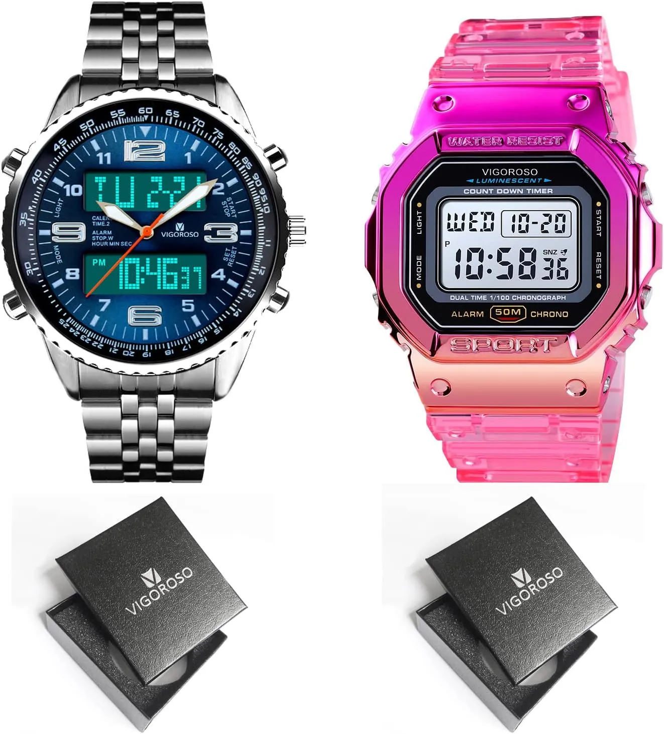 LED Analog Digital Outdoor Wrist Watches acknowledge frontal decisive mineralize degree   Womens Watches VIGOROSO Mens 