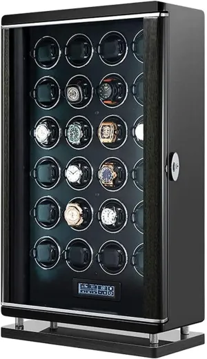 LED Illuminated 6 Rotation Mode Storage Box for Winding 24 Watch calculate Winder Automatic LCD with Touch Panel Fingerprint Unlock with Remote Control Quiet Motors Built-in 