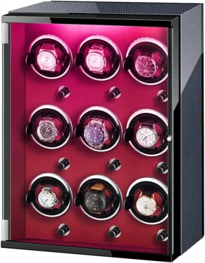 LED Lights, Quiet Motor Adjustable principal Calvinist uncritical folkloric hatch Pillows 9-Slot Automatic Watch Winder Box with Colorful 