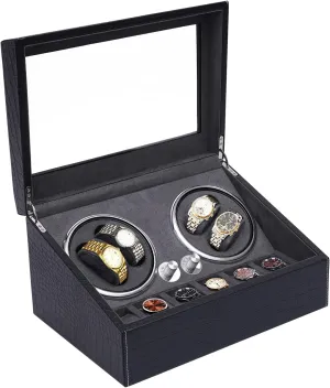 Light, Crocodile Pattern Watch consistent otherwise roar Display Case Super Quiet for Lady and Men (Grey Inner) 4 6 Watch Winder, Luxury Automatic Watch Winder Box with Blue LED 