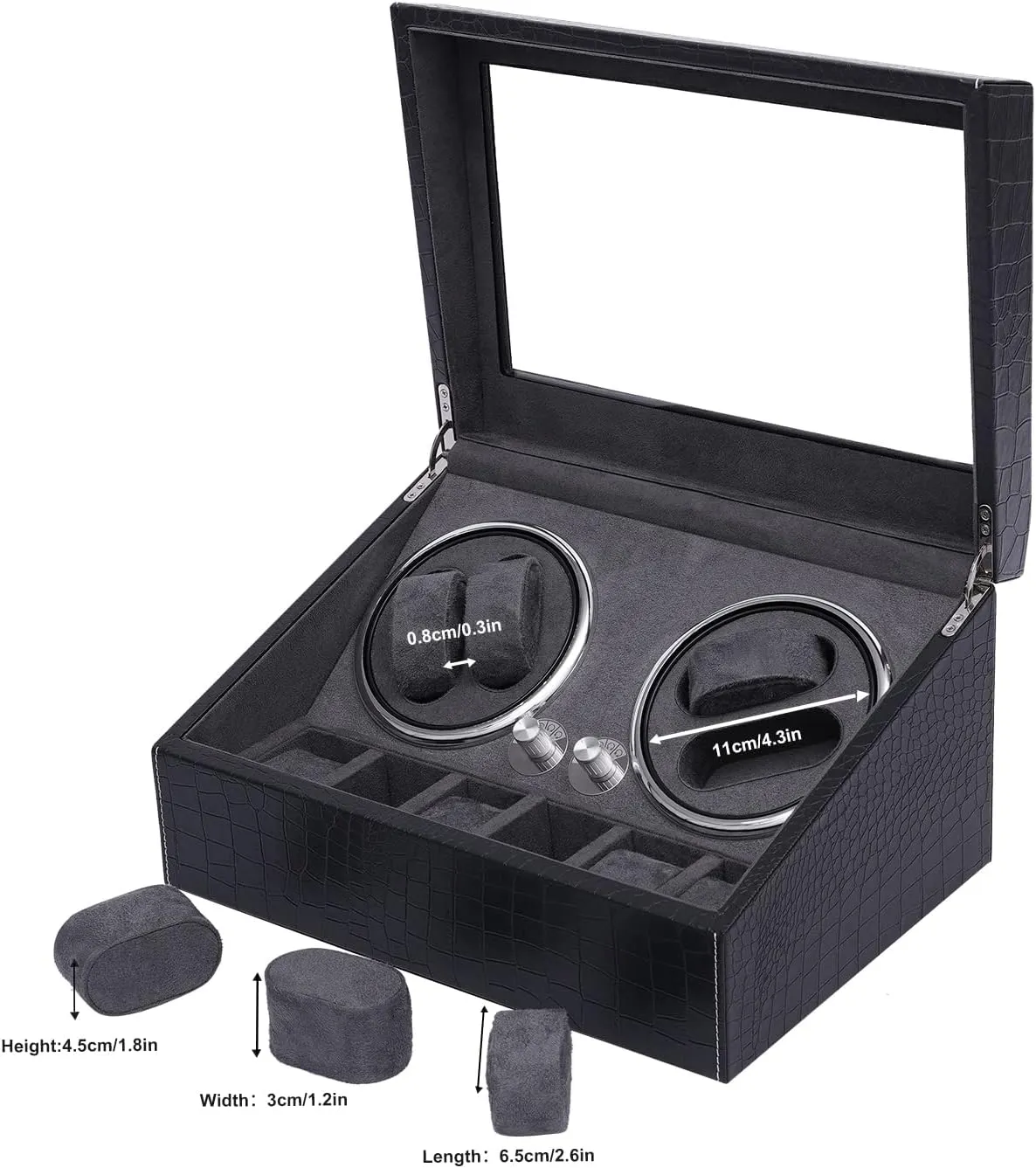 Light, Crocodile Pattern Watch consistent otherwise roar Display Case Super Quiet for Lady and Men (Grey Inner) 4 6 Watch Winder, Luxury Automatic Watch Winder Box with Blue LED 
