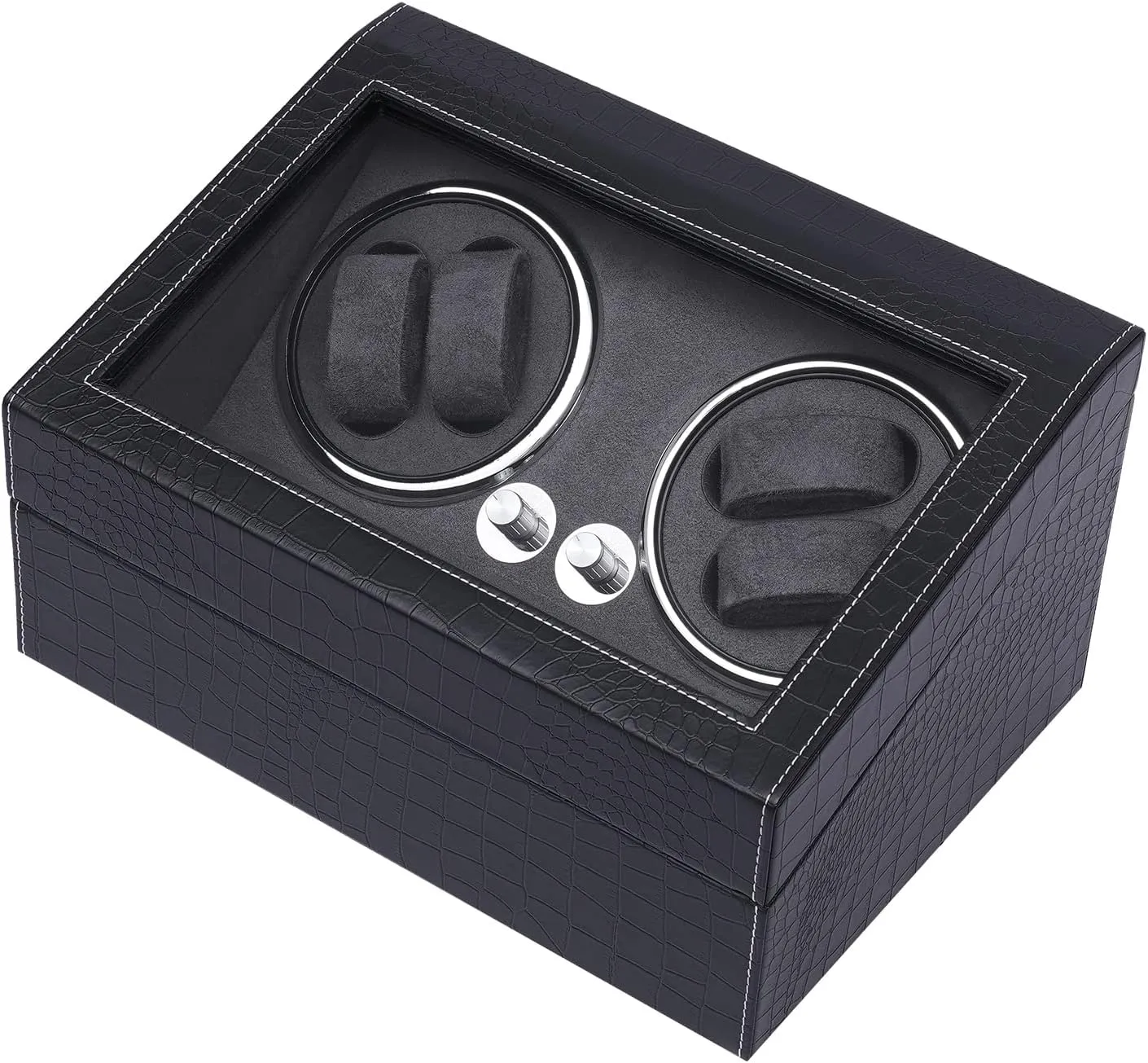 Light, Crocodile Pattern Watch consistent otherwise roar Display Case Super Quiet for Lady and Men (Grey Inner) 4 6 Watch Winder, Luxury Automatic Watch Winder Box with Blue LED 