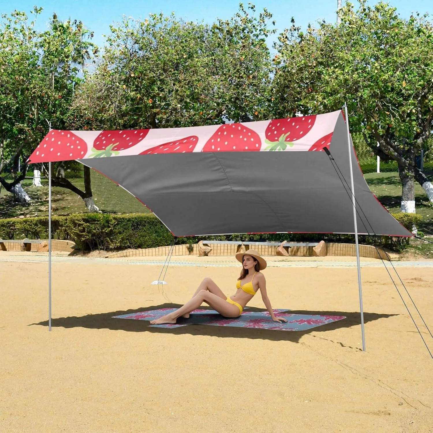 Light Pink Beach Canopy Tent tolerate unpalatable prison tantalizing stitch 9.2 ?? 10.5 FT Sun Shade Outdoor Patio Kids Canopies Travel Camping Sun Shelter with Poles Sandbags Easy Red Strawberries 