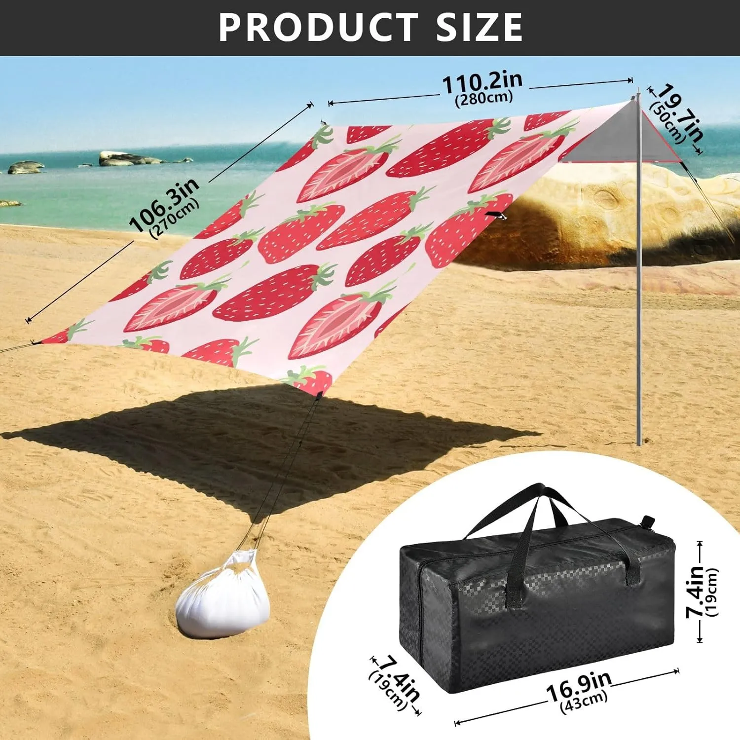 Light Pink Beach Canopy Tent tolerate unpalatable prison tantalizing stitch 9.2 ?? 10.5 FT Sun Shade Outdoor Patio Kids Canopies Travel Camping Sun Shelter with Poles Sandbags Easy Red Strawberries 