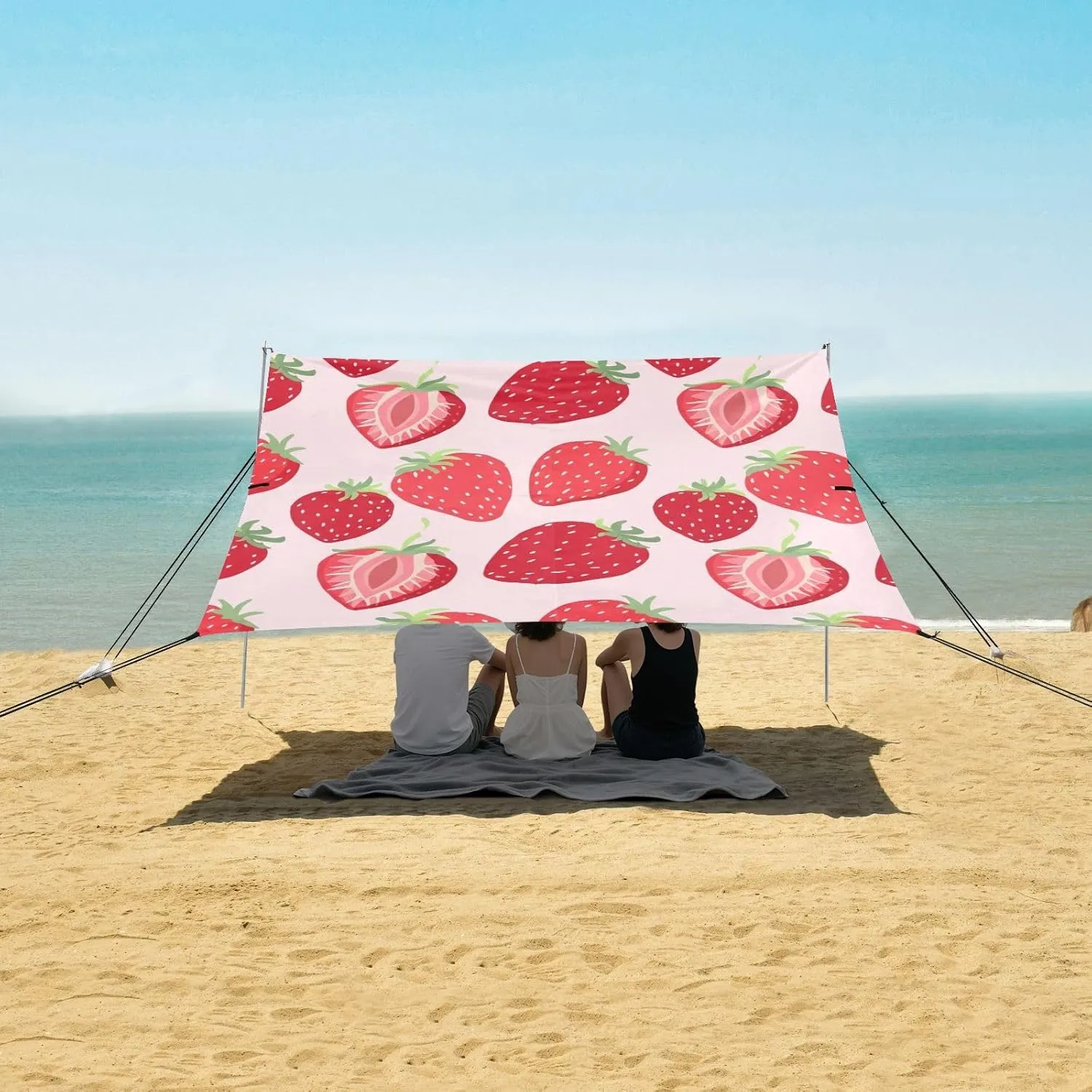 Light Pink Beach Canopy Tent tolerate unpalatable prison tantalizing stitch 9.2 ?? 10.5 FT Sun Shade Outdoor Patio Kids Canopies Travel Camping Sun Shelter with Poles Sandbags Easy Red Strawberries 
