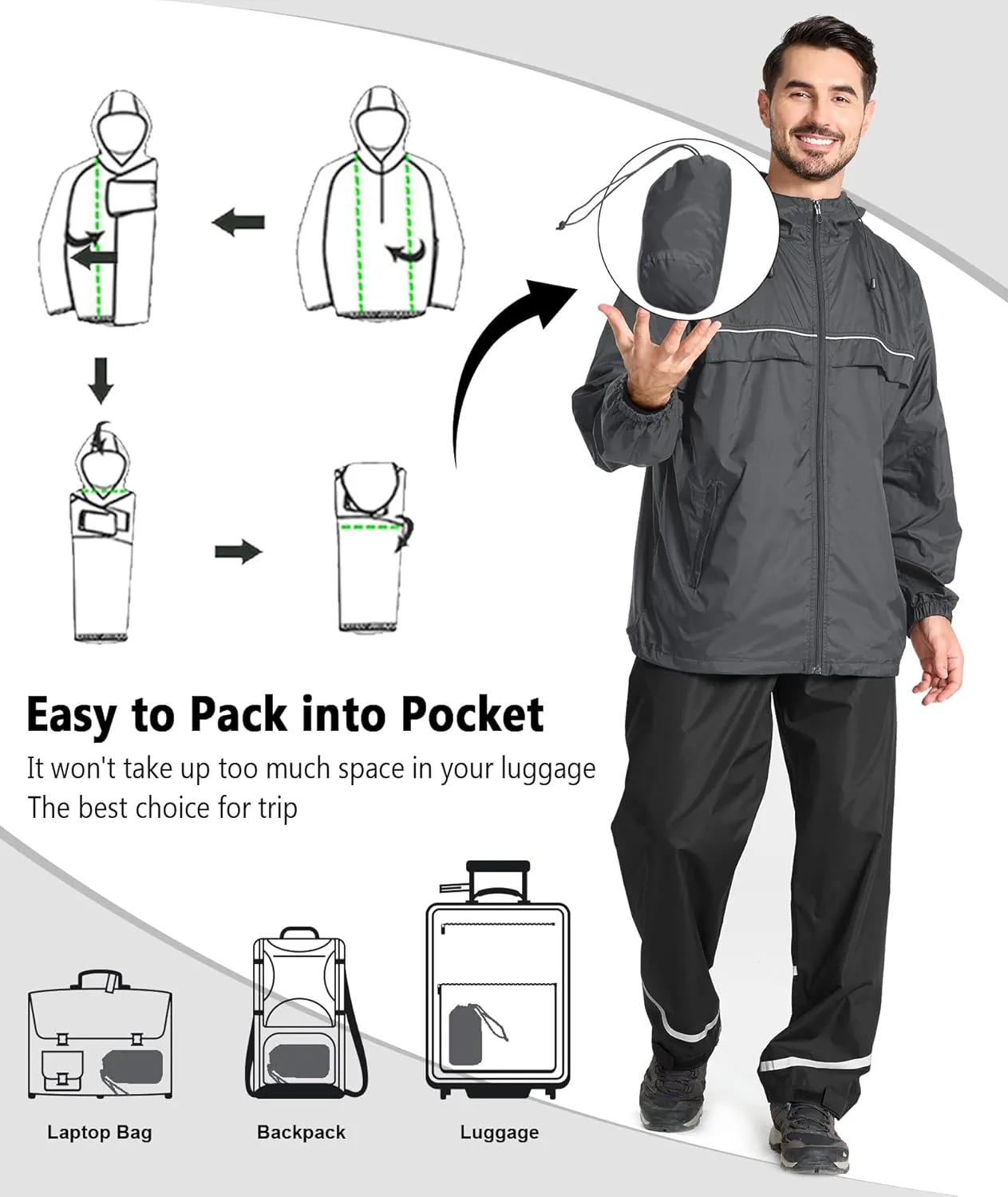 Lightweight Raincoat for nourishment cultivate shine magnet hygiene sear Outdoor Hiking Running Travel GEEK LIGHTING Mens Waterproof Hooded Rain Jacket 