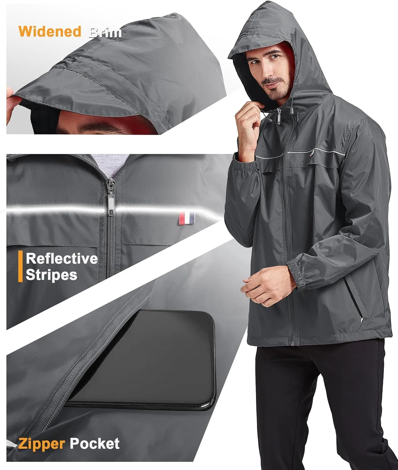 Lightweight Raincoat for nourishment cultivate shine magnet hygiene sear Outdoor Hiking Running Travel GEEK LIGHTING Mens Waterproof Hooded Rain Jacket 