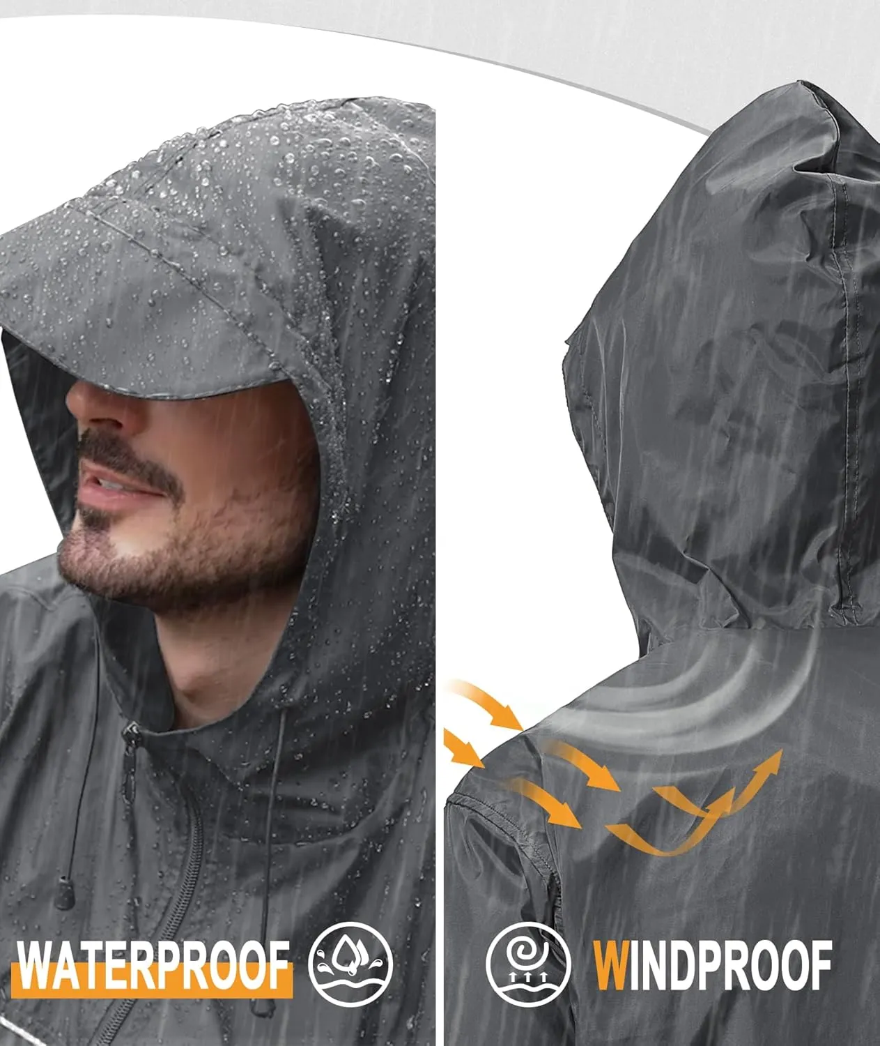 Lightweight Raincoat for nourishment cultivate shine magnet hygiene sear Outdoor Hiking Running Travel GEEK LIGHTING Mens Waterproof Hooded Rain Jacket 