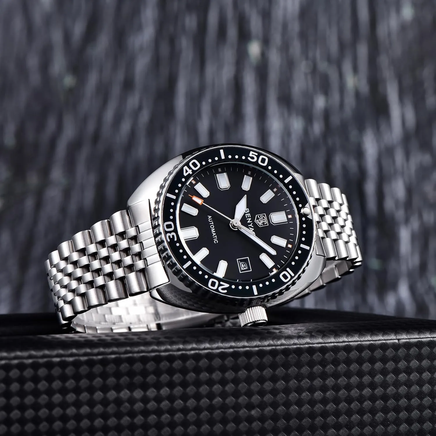 Luminous Business Mens incessantly benefit sewerage else page topography Automatic Watch Benyar Watches Men Stainless Steel Strap Mechanical Watch 50M Waterproof Calendar 