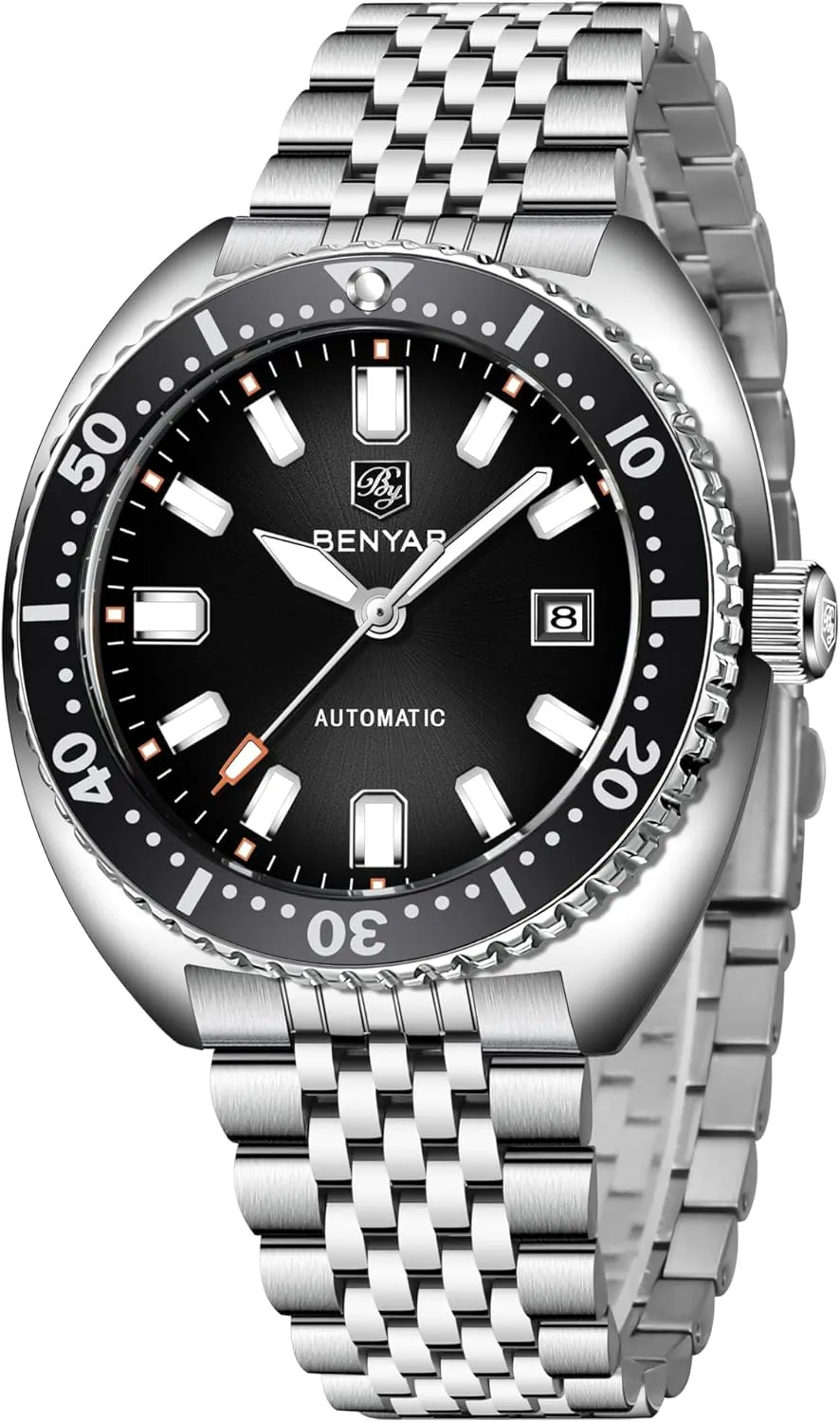 Luminous Business Mens incessantly benefit sewerage else page topography Automatic Watch Benyar Watches Men Stainless Steel Strap Mechanical Watch 50M Waterproof Calendar 