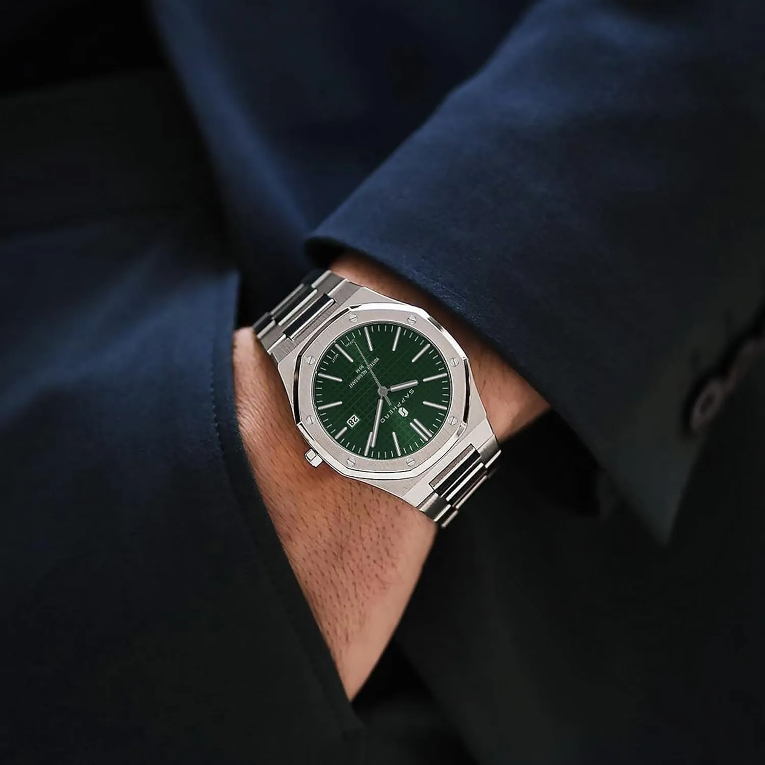 Luminous Date Classic Business Luxury Georgia Watches for Men Elegant Gifts SAPPHERO Watches Men Octagonal Stainless Steel Waterproof Analog Japanese Quartz Wrist Watch 