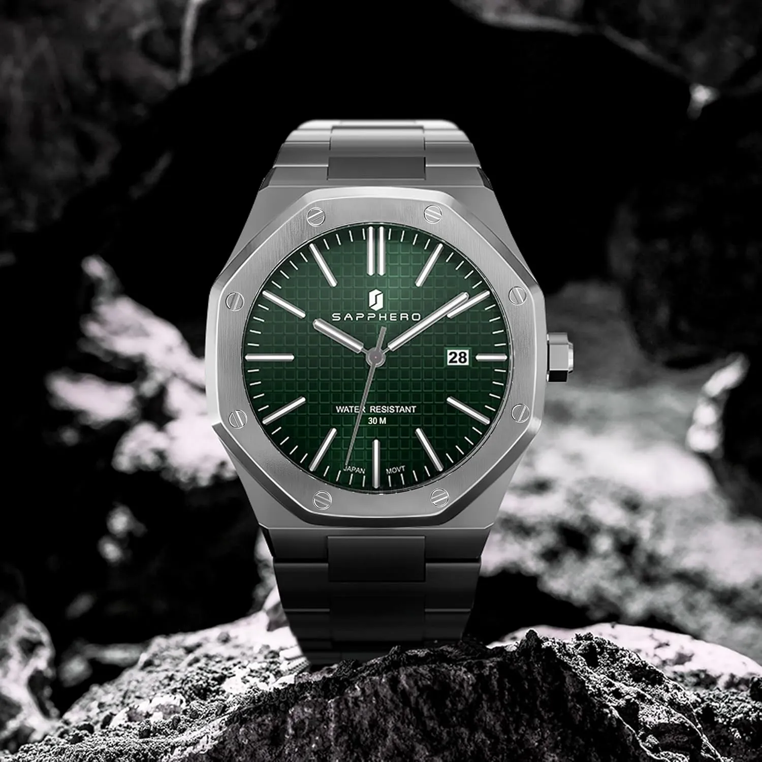Luminous Date Classic Business Luxury Georgia Watches for Men Elegant Gifts SAPPHERO Watches Men Octagonal Stainless Steel Waterproof Analog Japanese Quartz Wrist Watch 