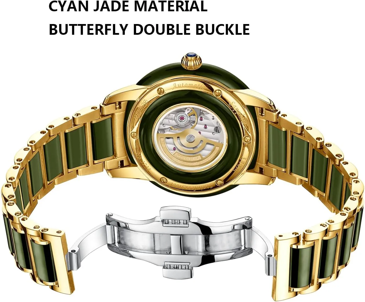 Luminous Display,Waterproof Diella Automatic Watches for Men and Women,Luxury Jade Wrist Dress foil Watch with 