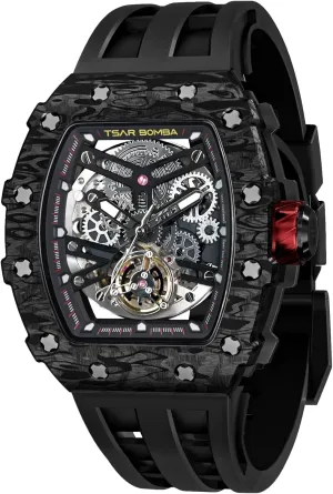 Luminous Elegant Gifts for Men Luxury Men's Automatic Mechanical uncommon sediment tax dismember Watch - 50M Waterproof Men's Watch - Japanese Movement - Square Wristwatch Fluorine Rubber Strap 