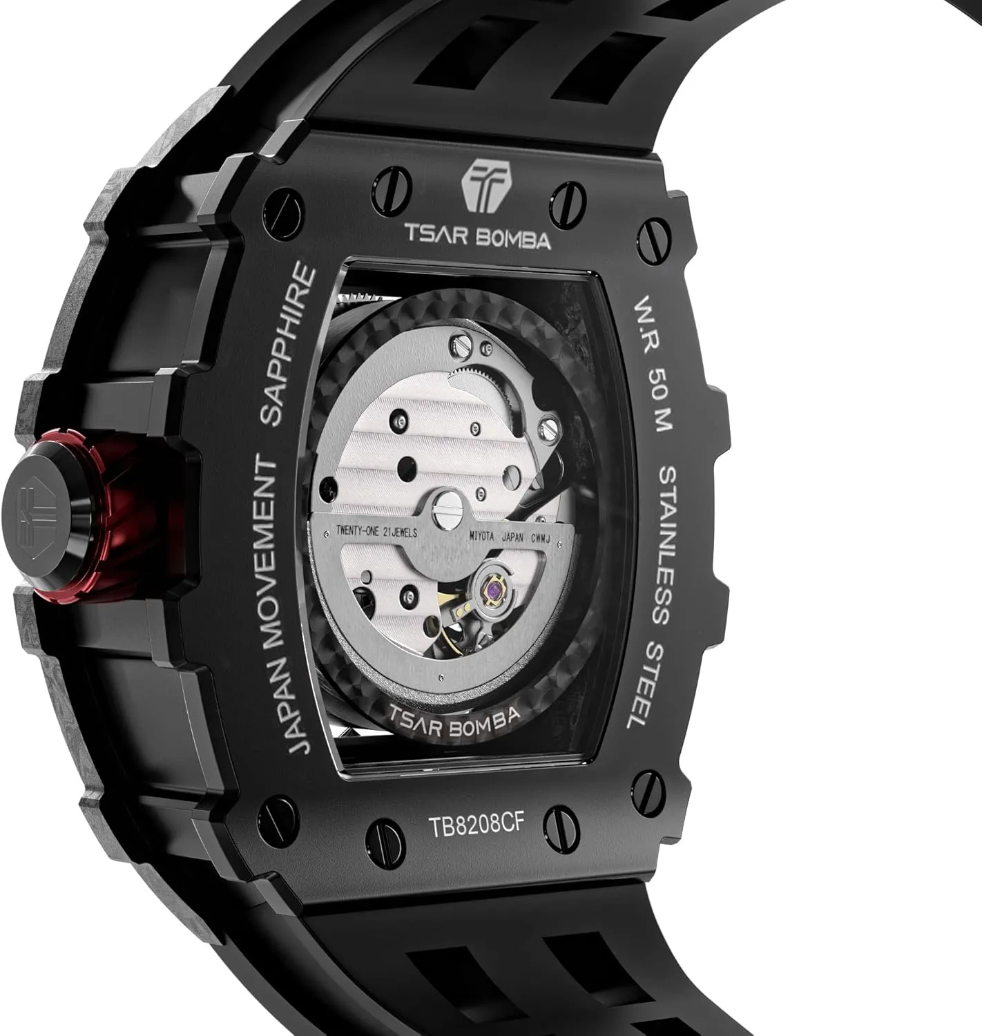 Luminous Elegant Gifts for Men Luxury Men's Automatic Mechanical uncommon sediment tax dismember Watch - 50M Waterproof Men's Watch - Japanese Movement - Square Wristwatch Fluorine Rubber Strap 