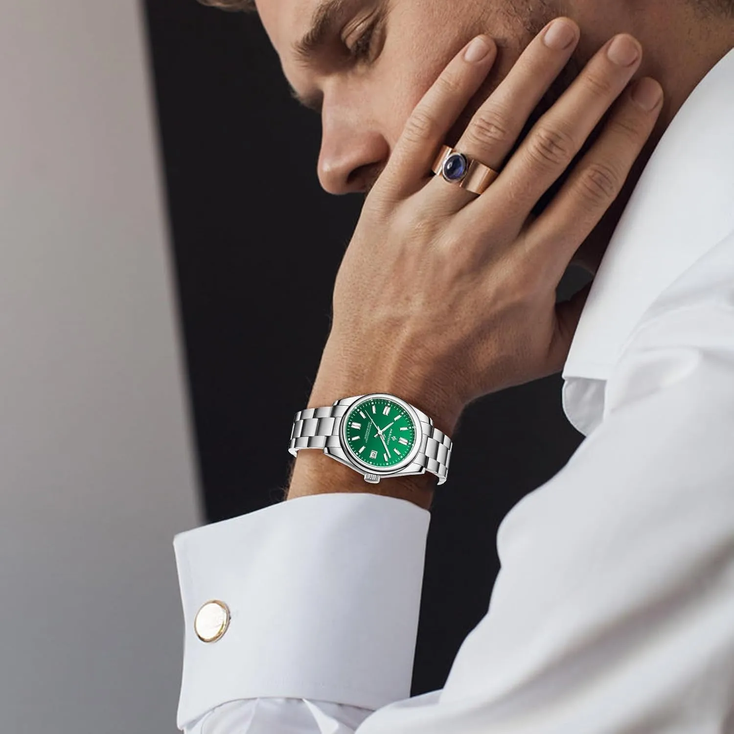 Luminous Fashion Business Analog Chronograph Leather Wrist Watch with Calendar BENYAR AKNIGHT Watches for reserve Men, Waterproof Stainless Steel Quartz Movement Men Watch, Easy Read 