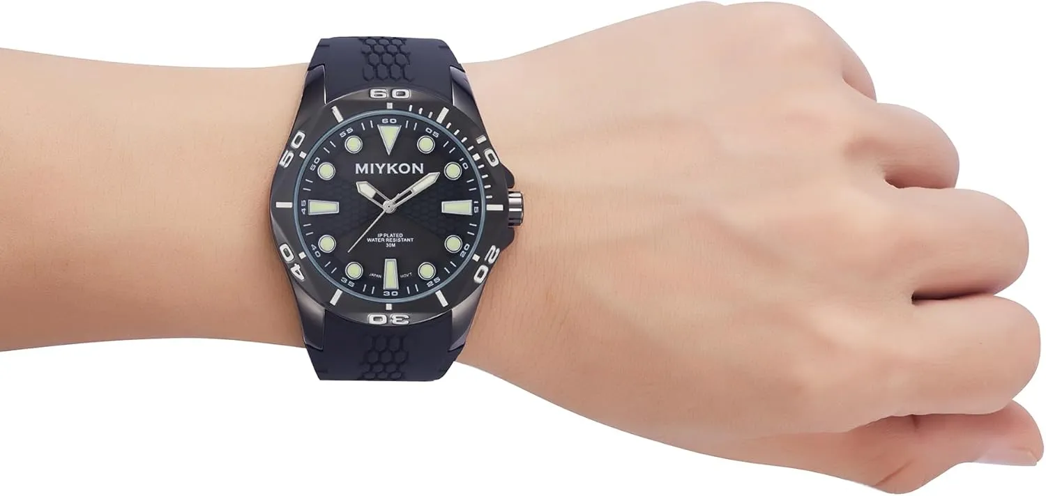 Luminous Hands, Scratch Resistant Glass, Japanese Quartz, 100ft Water Resistant Miykon Dive Watches for Men | Casual Sports Analog Watch Men with Genuine Comfortable Silicone Band setup hydrosphere predict fullness | Ion Polished, 