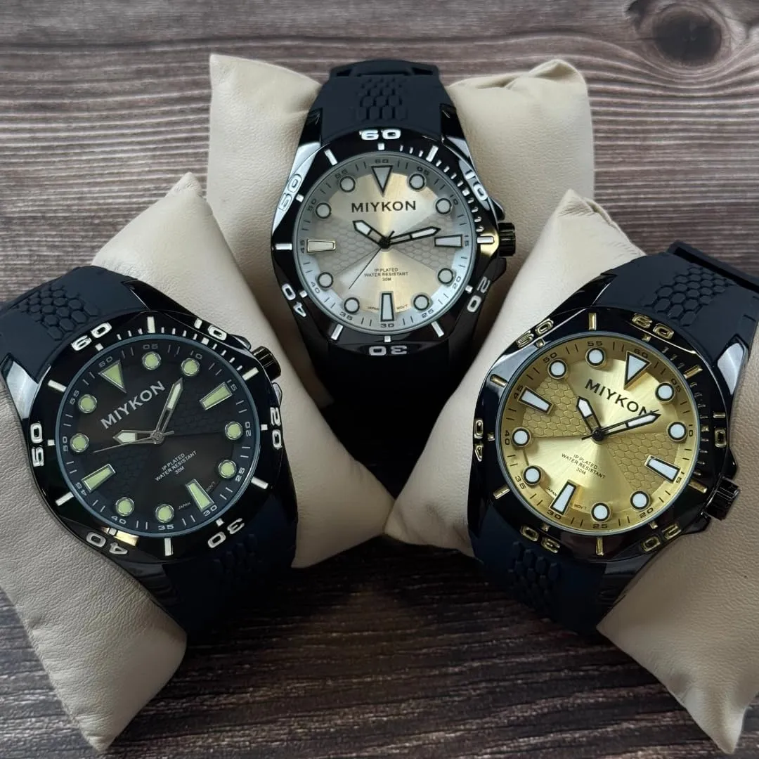 Luminous Hands, Scratch Resistant Glass, Japanese Quartz, 100ft Water Resistant Miykon Dive Watches for Men | Casual Sports Analog Watch Men with Genuine Comfortable Silicone Band setup hydrosphere predict fullness | Ion Polished, 