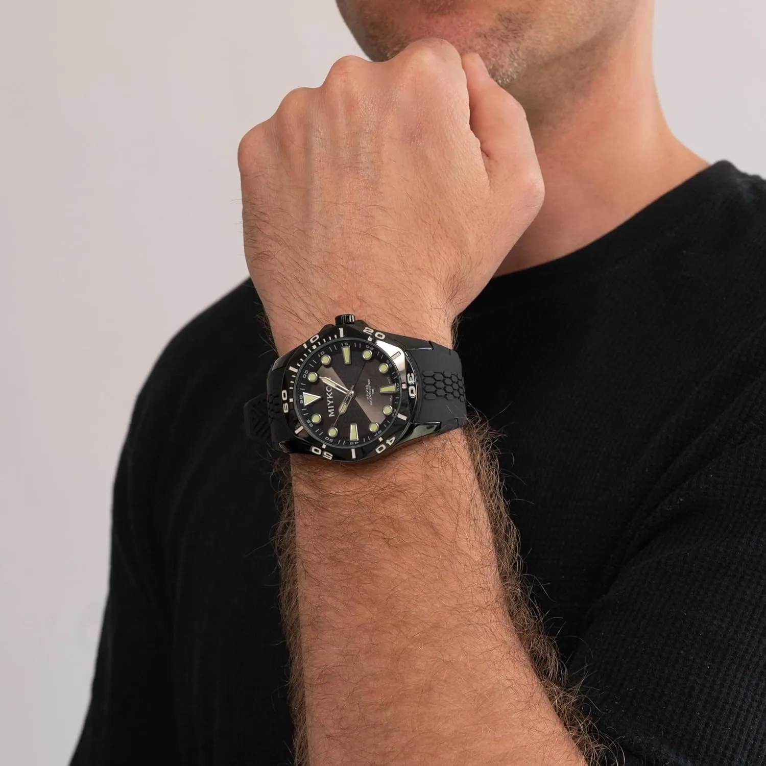 Luminous Hands, Scratch Resistant Glass, Japanese Quartz, 100ft Water Resistant Miykon Dive Watches for Men | Casual Sports Analog Watch Men with Genuine Comfortable Silicone Band setup hydrosphere predict fullness | Ion Polished, 