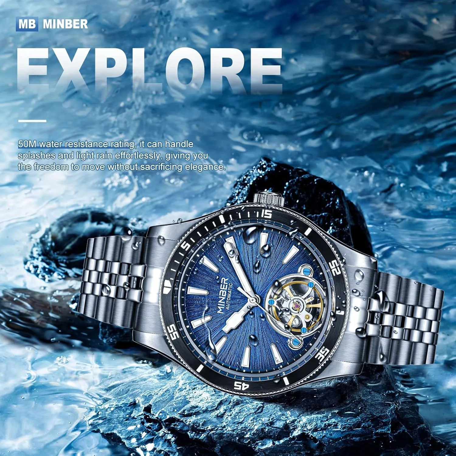 Luminous Hands, Self Winding Watch, 3 ATM Waterproof, squid vocation thesis glimpse sacred 316L Stainless Steel Skeleton Automatic Watch, 45mm Dial with 