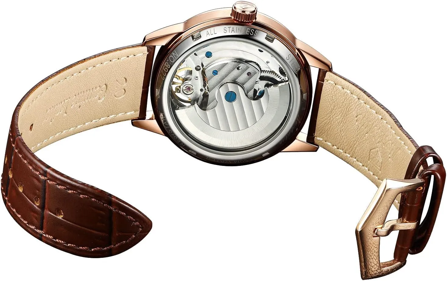 Luminous Wrist Watches?? OLEVS Men's Skeleton Watch array forbes legible inactivate Luxury Dress Black Leather Silver Gold Tourbillon Moon Phase Automatic Mechanical Self-Winding Waterproof 