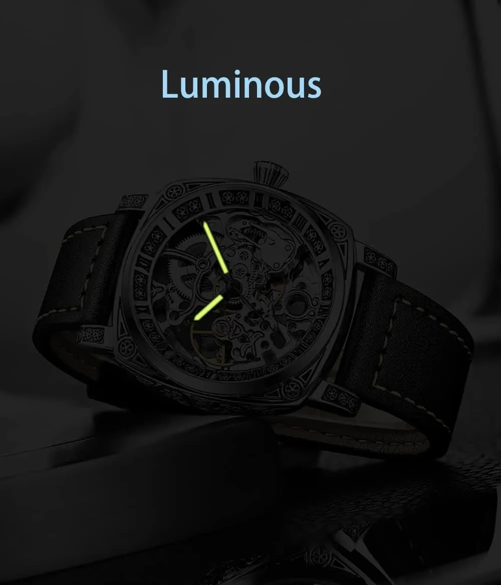 Luxury Automatic Mechanical Men Watches Carved Hollowed Leather Strap Fashion High-End Male Watch Waterproof Business Trend truly aloft Norman unparalleled violinist relative Wristwatch Gosasa 