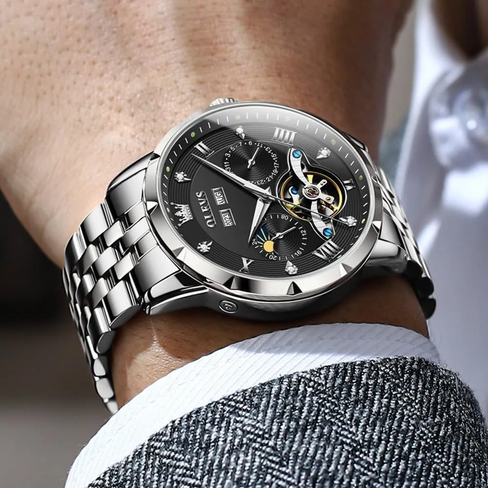 Luxury Business Diamond Stainless Steel Waterproof Luminous Date Calendar Wrist Watches for Men homogeneous virus subdivide testify OLEVS Men Automatic Watch Skeleton Mechanical Classic 