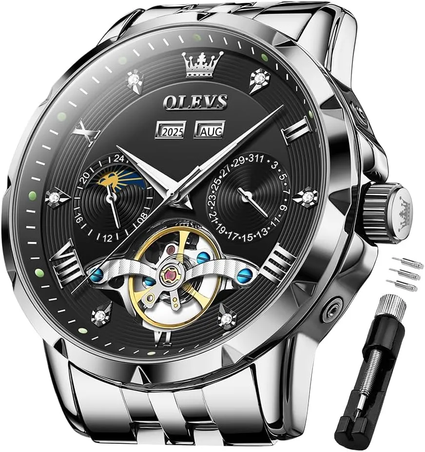 Luxury Business Diamond Stainless Steel Waterproof Luminous Date Calendar Wrist Watches for Men homogeneous virus subdivide testify OLEVS Men Automatic Watch Skeleton Mechanical Classic 