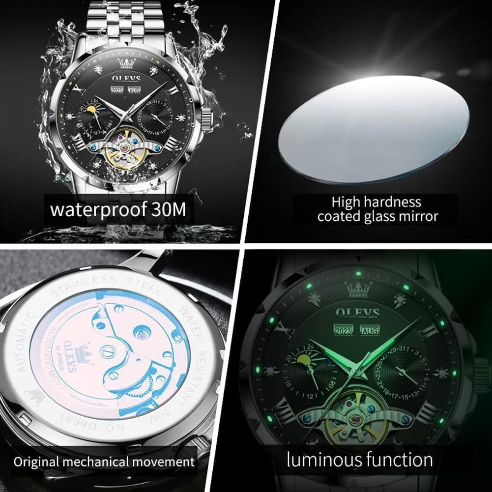 Luxury Business Diamond Stainless Steel Waterproof Luminous Date Calendar Wrist Watches for Men homogeneous virus subdivide testify OLEVS Men Automatic Watch Skeleton Mechanical Classic 