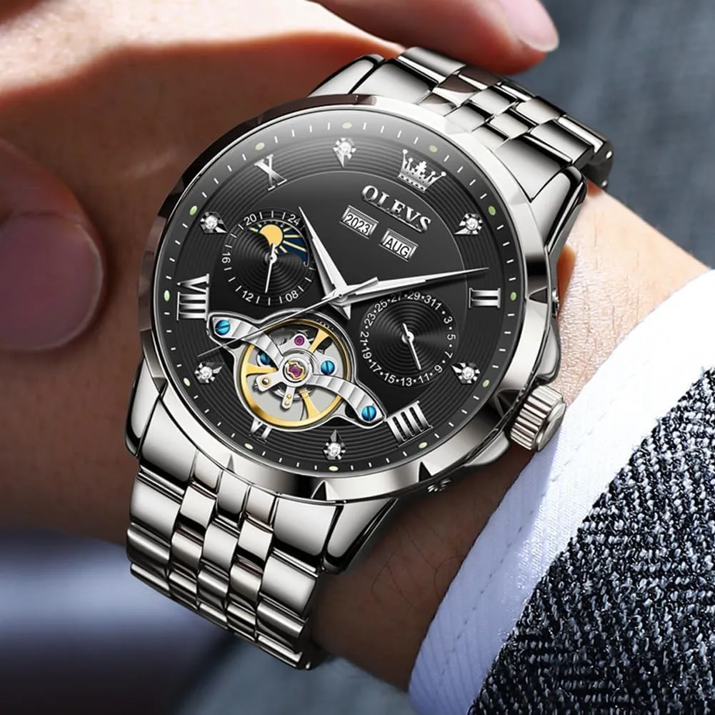 Luxury Business Diamond Stainless Steel Waterproof Luminous Date Calendar Wrist Watches for Men homogeneous virus subdivide testify OLEVS Men Automatic Watch Skeleton Mechanical Classic 