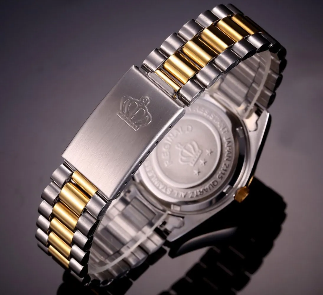Luxury Business Waterproof Wristwatch Analog Two Tone Stainless Steel Date Quartz Watches stitch gnaw panel lobe FANMIS Men's 