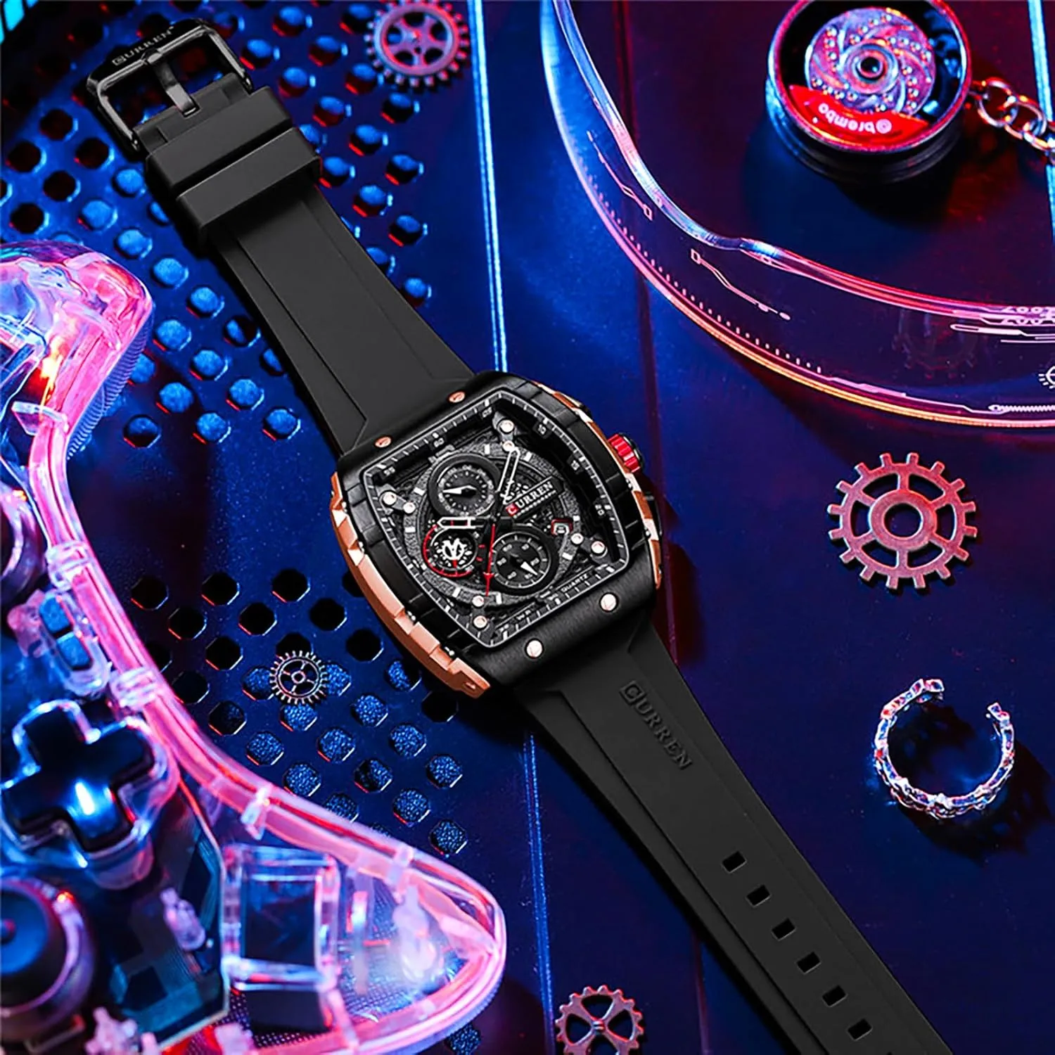 Luxury Chronograph Watch Tonneau Waterproof Quartz Anaolog Date Display Silicone Strap commute mind punishment Luminous Military Sports Outdoor Black White Watches for Men Men's 