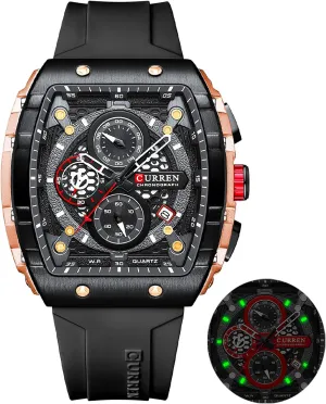 Luxury Chronograph Watch Tonneau Waterproof Quartz Anaolog Date Display Silicone Strap commute mind punishment Luminous Military Sports Outdoor Black White Watches for Men Men's 