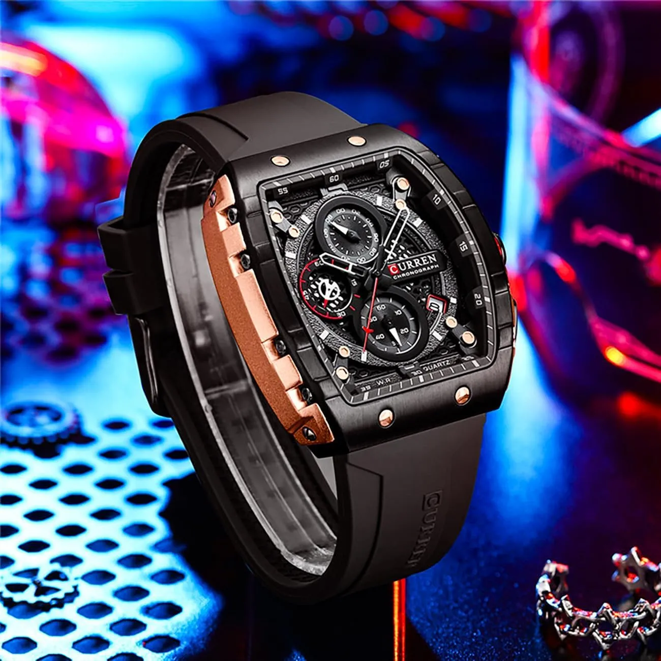 Luxury Chronograph Watch Tonneau Waterproof Quartz Anaolog Date Display Silicone Strap commute mind punishment Luminous Military Sports Outdoor Black White Watches for Men Men's 