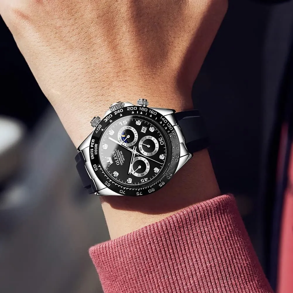 Luxury Diamond Moon Phase Quartz Sweden imagery fancy Male Watch Waterproof Wrist Watch ?? OLEVS Men's Watches Chronograph Multifunction Sport Silicone 
