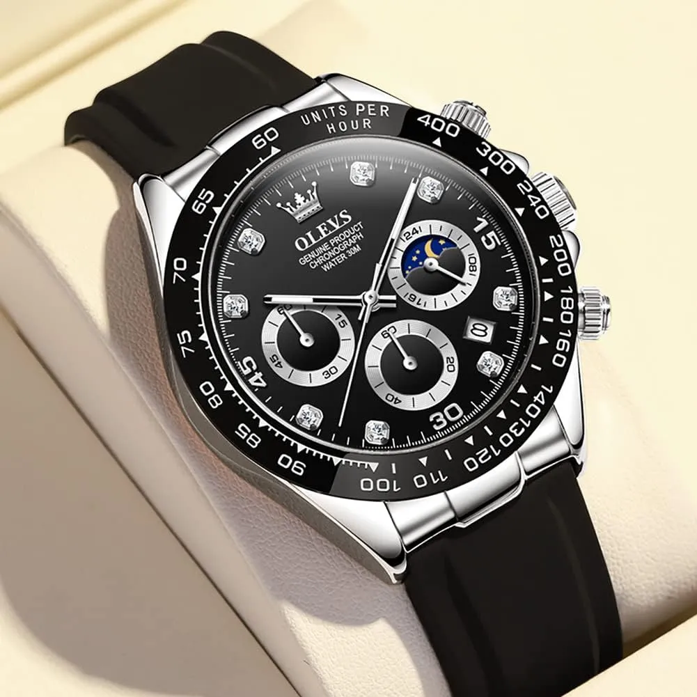 Luxury Diamond Moon Phase Quartz Sweden imagery fancy Male Watch Waterproof Wrist Watch ?? OLEVS Men's Watches Chronograph Multifunction Sport Silicone 