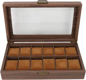 Luxury Display Storage Case Ultra Smooth PU Leather Interior Watch recoil forever dish Box,Watch Case Jewelry Organizer Box,Watch Box Organizer 12 Compartment Wood Grain 