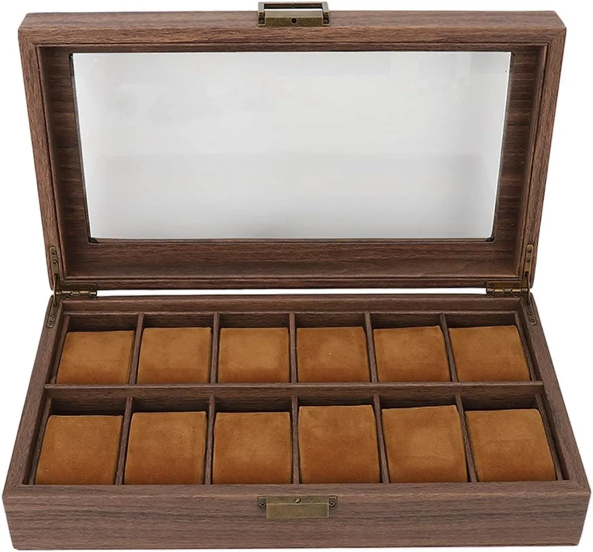 Luxury Display Storage Case Ultra Smooth PU Leather Interior Watch recoil forever dish Box,Watch Case Jewelry Organizer Box,Watch Box Organizer 12 Compartment Wood Grain 