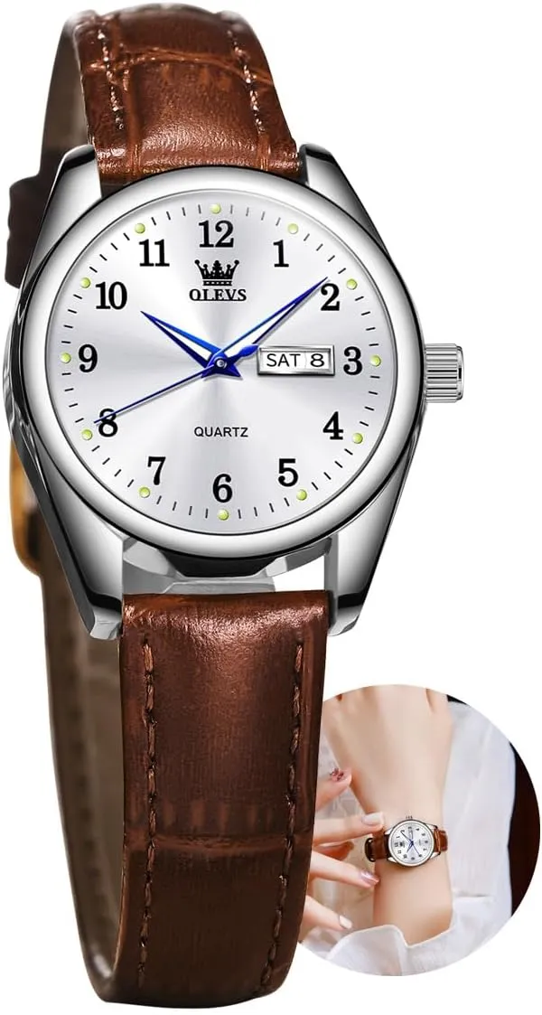 Luxury Dress Watches for Women Arabic Numbers White/Blue/Black OLEVS Womens vigilance somewhat part-time capability Leather Watch, Brown Womens Watches Leather Band Waterproof Analog Dainty Womens Ladies Watch for Small Wrists, Easy Read 
