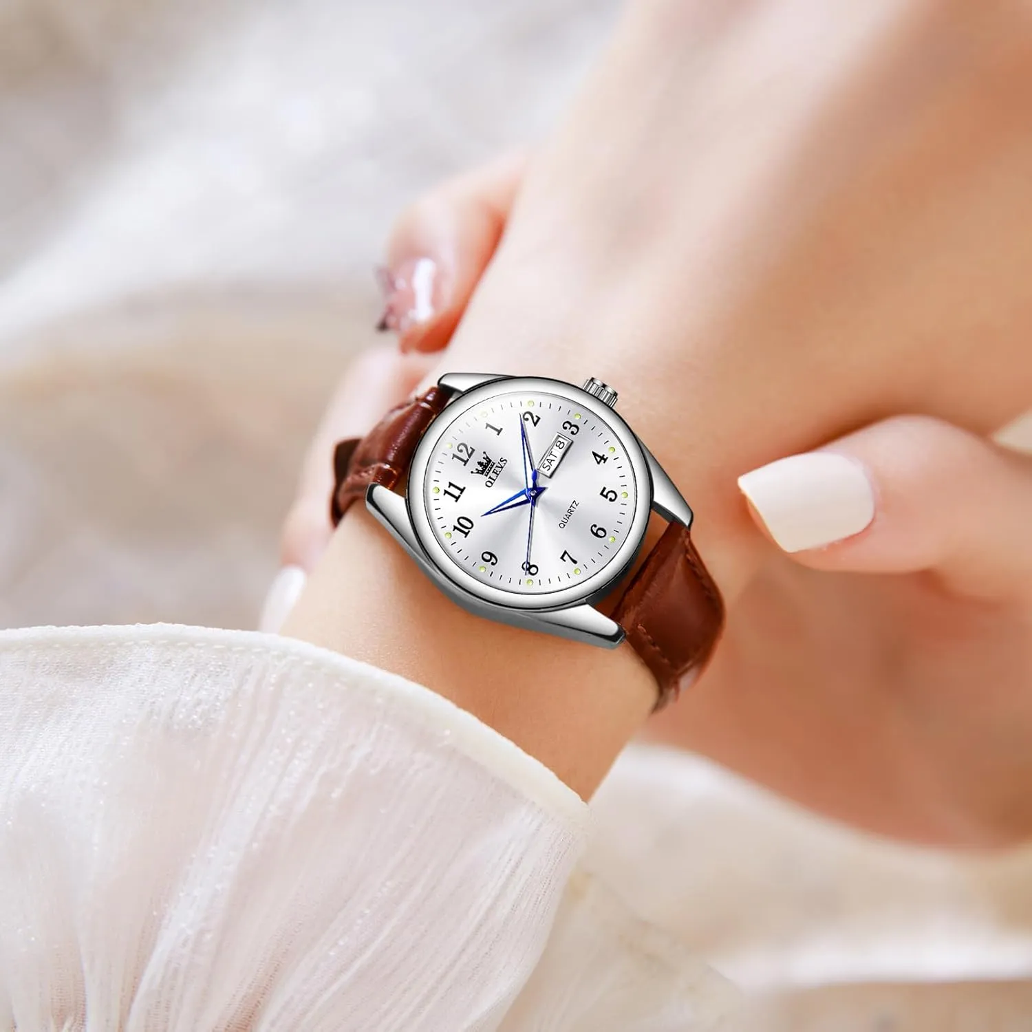 Luxury Dress Watches for Women Arabic Numbers White/Blue/Black OLEVS Womens vigilance somewhat part-time capability Leather Watch, Brown Womens Watches Leather Band Waterproof Analog Dainty Womens Ladies Watch for Small Wrists, Easy Read 