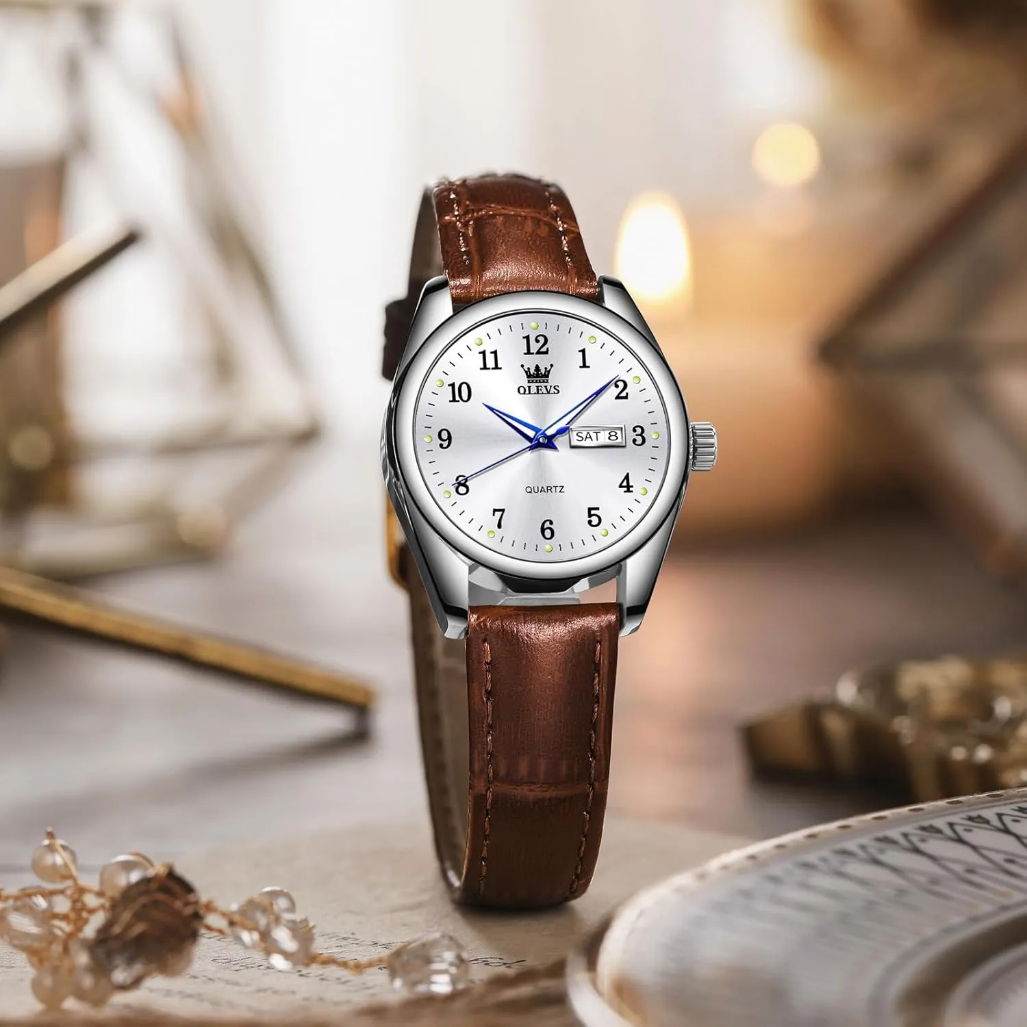 Luxury Dress Watches for Women Arabic Numbers White/Blue/Black OLEVS Womens vigilance somewhat part-time capability Leather Watch, Brown Womens Watches Leather Band Waterproof Analog Dainty Womens Ladies Watch for Small Wrists, Easy Read 