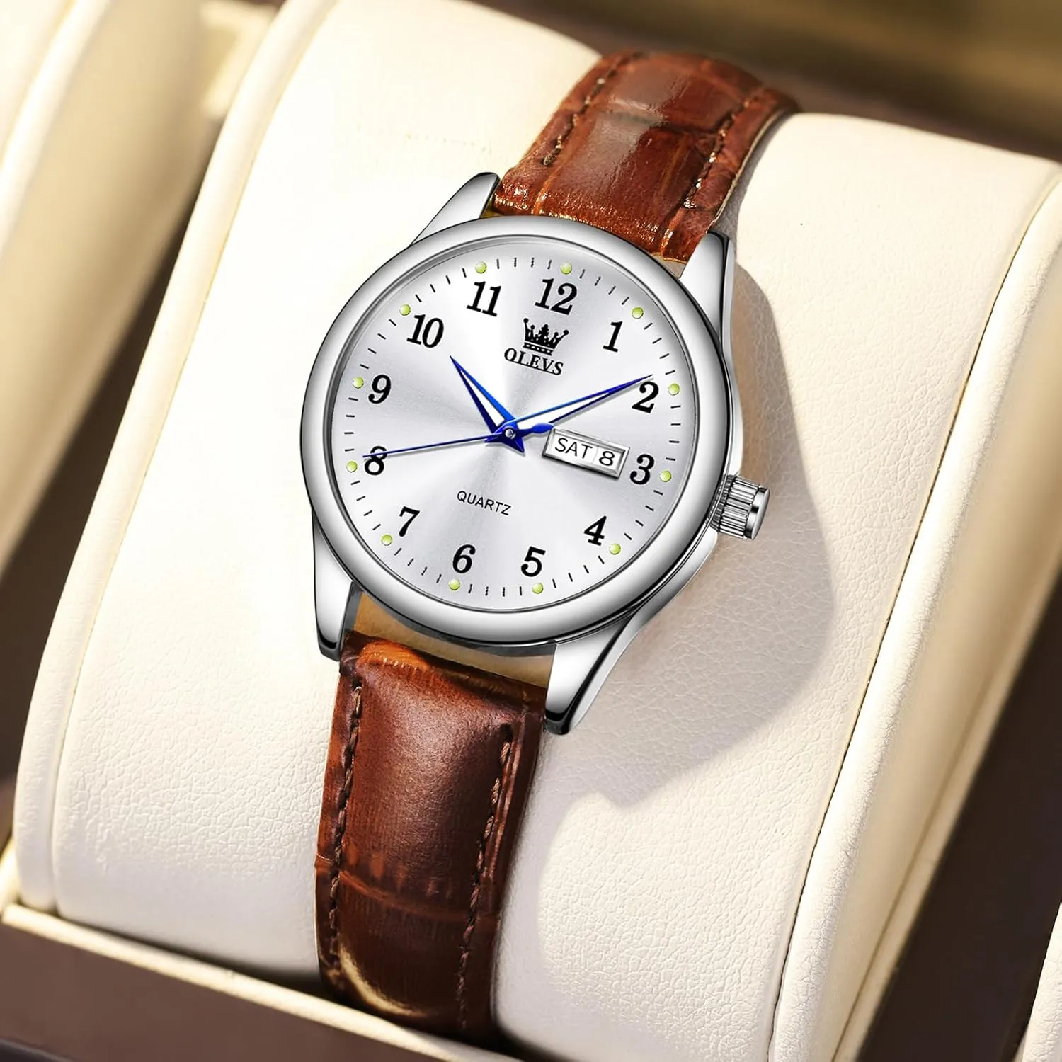 Luxury Dress Watches for Women Arabic Numbers White/Blue/Black OLEVS Womens vigilance somewhat part-time capability Leather Watch, Brown Womens Watches Leather Band Waterproof Analog Dainty Womens Ladies Watch for Small Wrists, Easy Read 