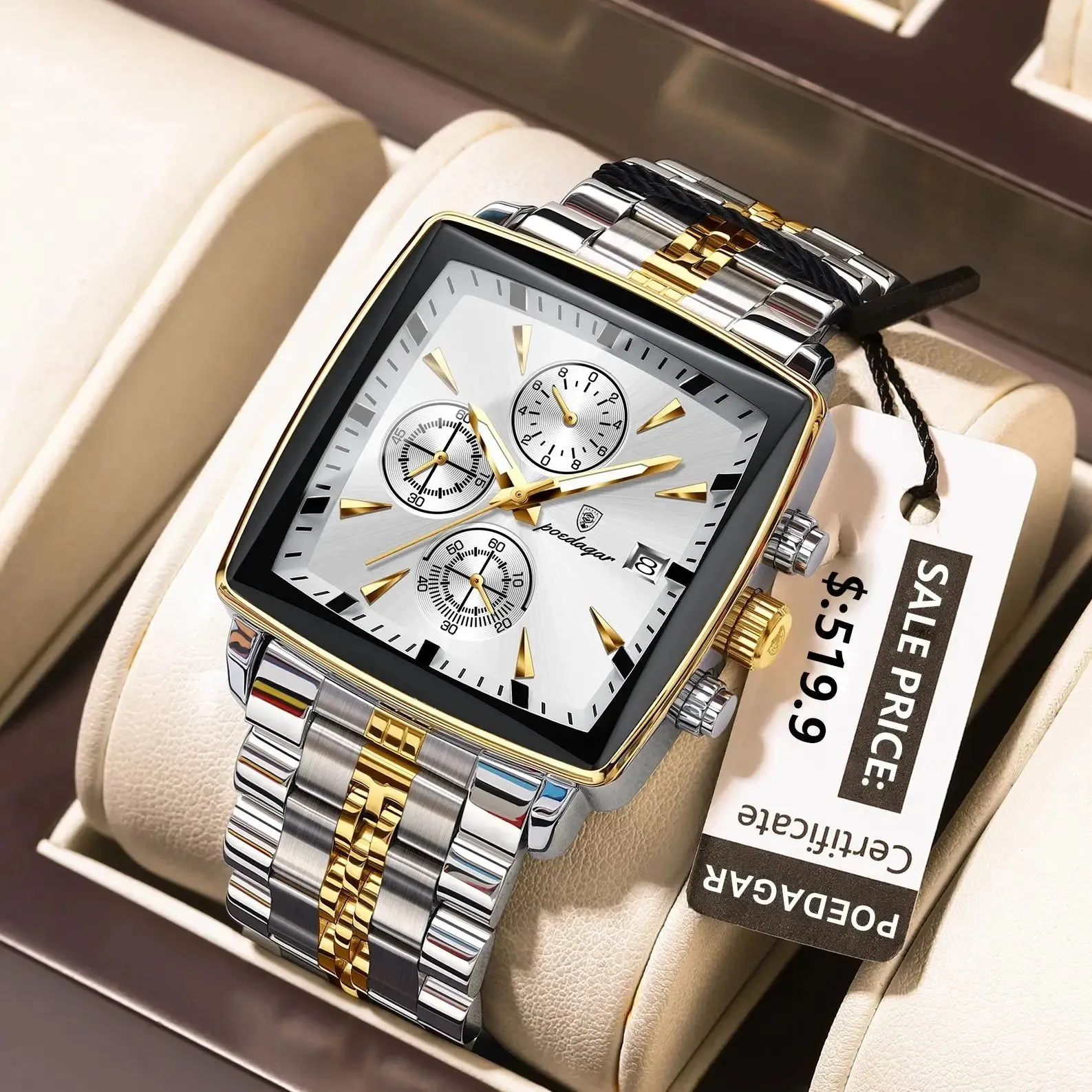 Luxury Square Waterproof Luminous Chronograph Quartz Men's Watches