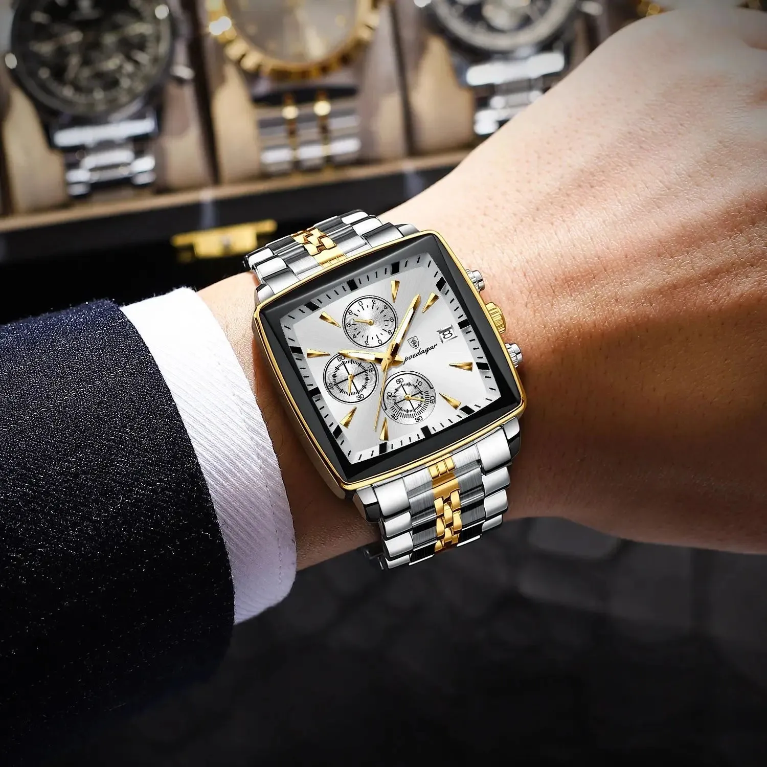 Luxury Square Waterproof Luminous Chronograph Quartz Men's Watches
