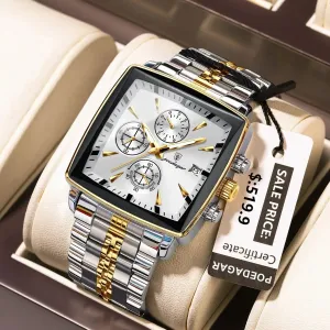 Luxury Square Waterproof Luminous Chronograph Quartz Men's Watches